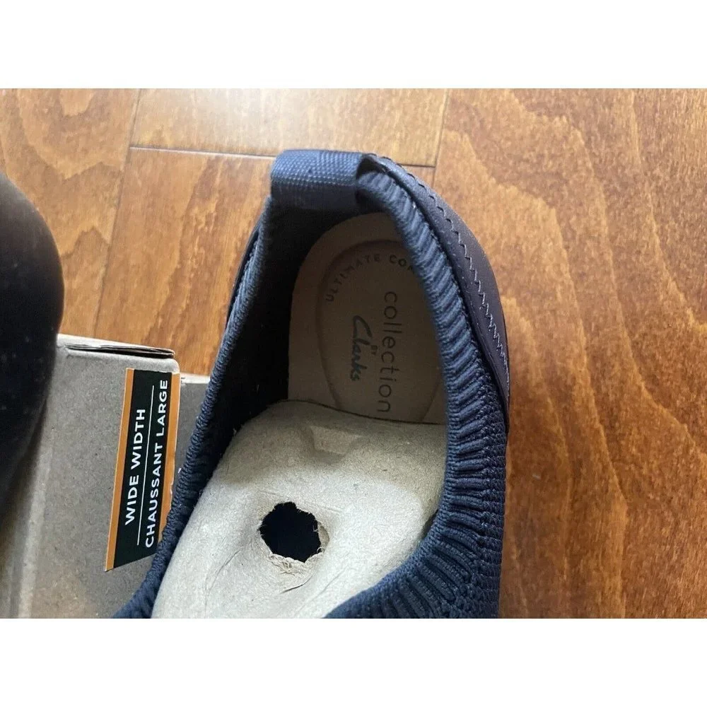 Clarks Womens Sashlyn Edge Navy Combi NEW Slip‎ On 5 M Closed Toe Flats